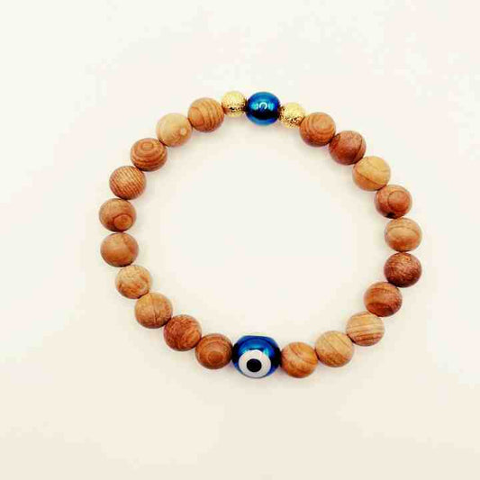 The Evil Eye Wood Bracelet:  Blue Bead