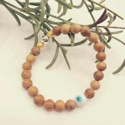 The Evil Eye Wood Bracelet:  Silver Bead