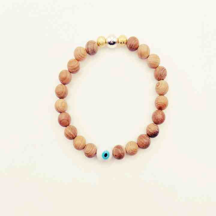 The Evil Eye Wood Bracelet:  Silver Bead