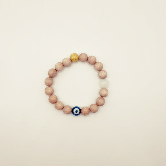 The Evil Eye Wood Bracelet:  Moon Opalite